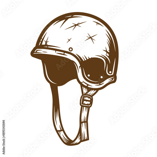 Vintage Grunge texture Vintage motorcycle helmet with chin strap and scratches on the surface  protective gear for riders