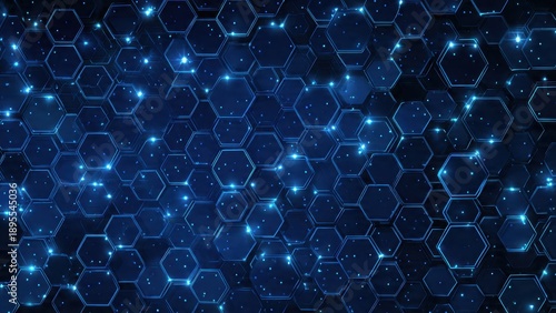 Hexagonal grid with glowing particles