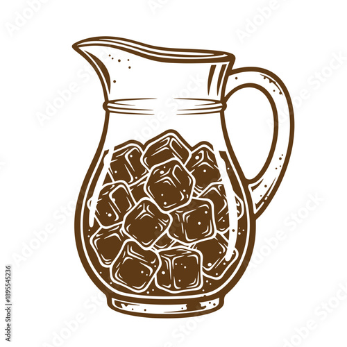 Vintage Grunge texture a drawing of a glass pitcher filled with ice cubes