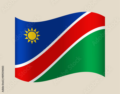 Free Download Waving National Flag of Namibia with Bright Blue, Red, Green Stripes and Golden Sun Emblem, Representing Patriotism and Identity. - GFXLoad