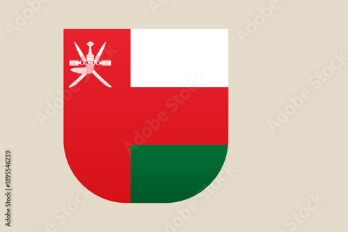 Oman National Flag Emblem Illustrated in Modern Shield Shape Vector Design - Patriotic and Official Middle Eastern Symbol