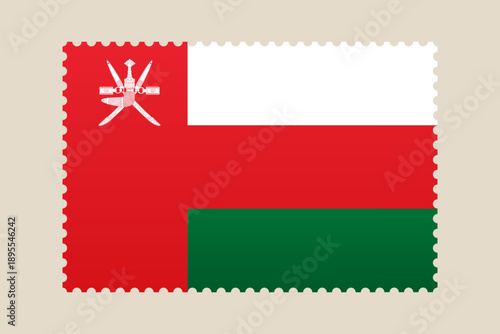 Oman National Flag Postage Stamp Vector Illustration with Emblem Symbolizing Patriotism, Travel, and Global Communication. Free Download Oman National Flag Postage Stamp Vector Illustration with Emblem Symbolizing Patriotism, Travel, and Global Communication. - GFXLoad