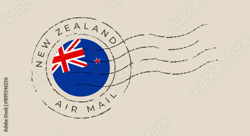 New Zealand Flag Postage Stamp Vector with Air Mail Postmark, Vintage Grunge Style for Travel and Communication