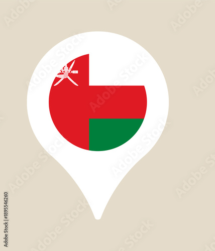 Oman Flag Map Pin Icon Showing Geographical Location and National Identity on a Modern Digital Map for Travel and Navigation Purposes.