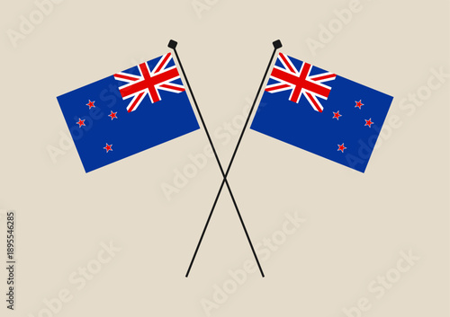 Two New Zealand Flags Crossed on Poles, Symbolizing National Unity, International Relations, and Patriotic Pride.