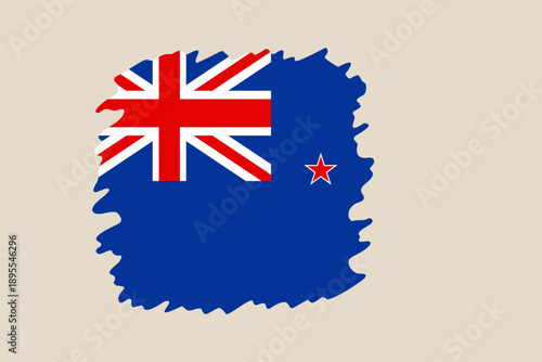 Stylized New Zealand Flag Vector Illustration with Abstract Brushstroke Shape Representing National Identity and Patriotism