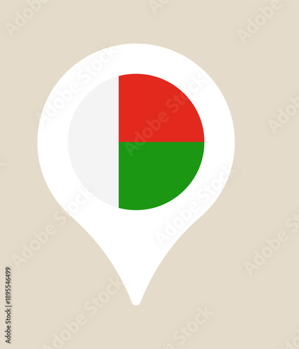 Madagascar Flag Map Marker Icon Pointing Location on Digital Global Map for Travel Navigation Geography Design