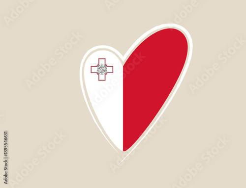Maltese Flag Symbolically Represented in a Heart Shape, Expressing National Love, Pride, and Cultural Identity for the Island Nation.