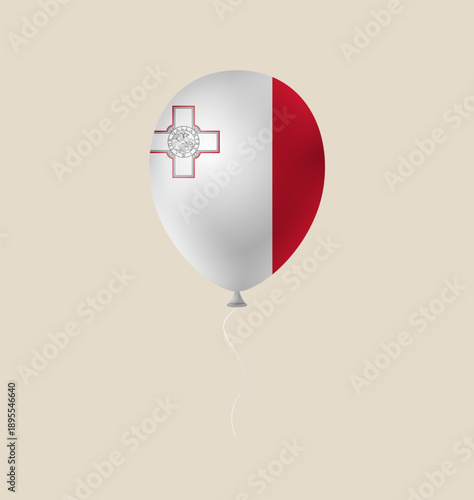 Malta National Flag Balloon Floating Cheerfully in a Simple Beige Background, Celebrating Independence and Cultural Pride.