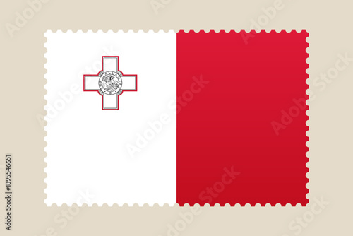 Maltese National Flag Postage Stamp Vector Illustration Featuring Official St. George Cross Emblem for Travel and Patriotic Identity.