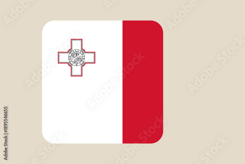 Official Maltese Flag Vector Icon with St. George's Cross in a Rounded Square Format, Representing National Identity and Sovereignty.