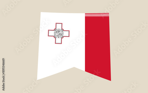 Waving Malta Flag Banner Vector Illustration with George Cross, a Patriotic National Symbol of the Mediterranean Island Country
