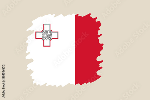Malta National Flag Illustrated with Artistic Brushstroke Texture on a Beige Background, Symbolizing Patriotism and Heritage.