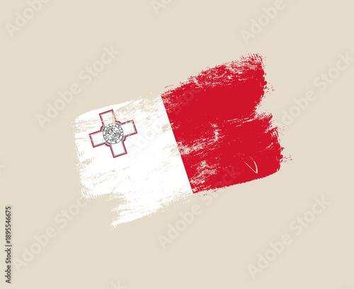 Maltese Flag Painted with Grunge Brush Strokes, a Patriotic Graphic Symbolizing National Identity and Pride.