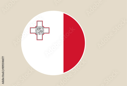 Malta National Flag displayed as a circular icon, featuring the George Cross on a clean beige background for travel.