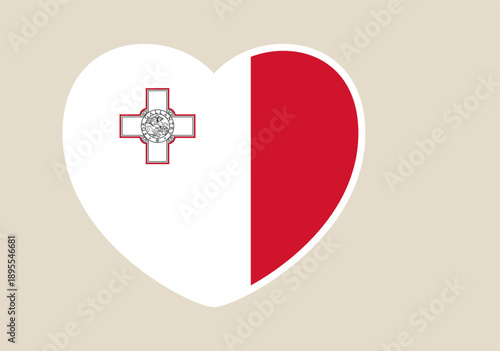 Maltese Flag Heart Shape Expressing Love and National Pride for the Island Nation, a Patriotic Graphic Symbol.