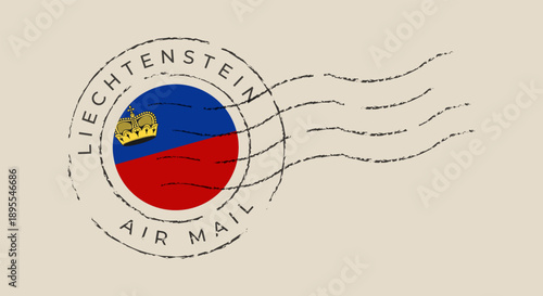 Distressed Liechtenstein Flag Grunge Postmark Circular Stamp Mark for International Air Mail and Postal Service