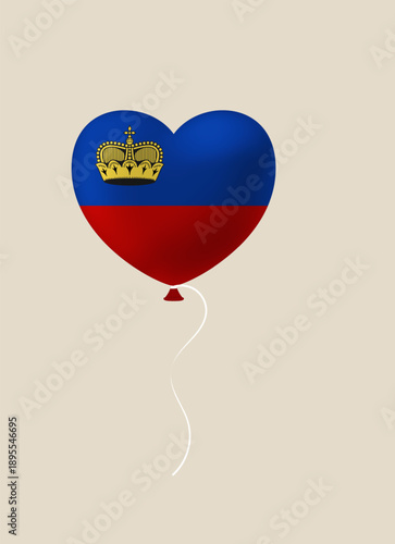 Vibrant Liechtenstein Flag Heart Balloon Symbolizing National Pride and Love for the Country with Crown Detail.