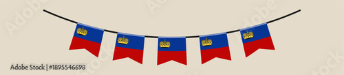 Festive Liechtenstein National Flags Bunting Garland Hanging Decoratively for Patriotic Celebrations and European Events.