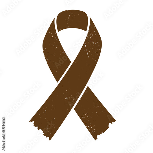 Vintage Grunge texture grungy chocolate awareness ribbon symbol for causes and support on white background