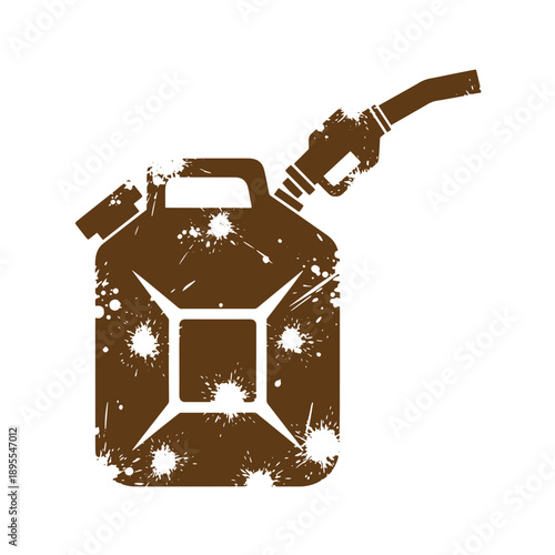 Vintage Grunge texture grungy illustration of a jerrycan with a fuel nozzle on a clean white background for universal use