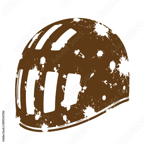 Vintage Grunge texture Grungy helmet with white splatters and paint smears on surface  worn protective headgear