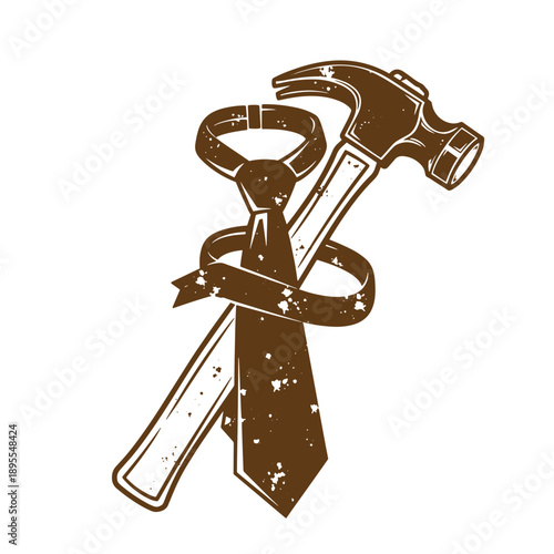 Vintage Grunge texture Vintage illustration of a hammer and wrench tied with a ribbon around them