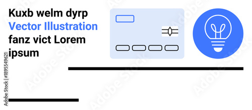 Financial technology, payment methods, innovation, digital ideas, modern business, planning strategy. Credit card icon alongside a bright light bulb image. Financial technology and innovation