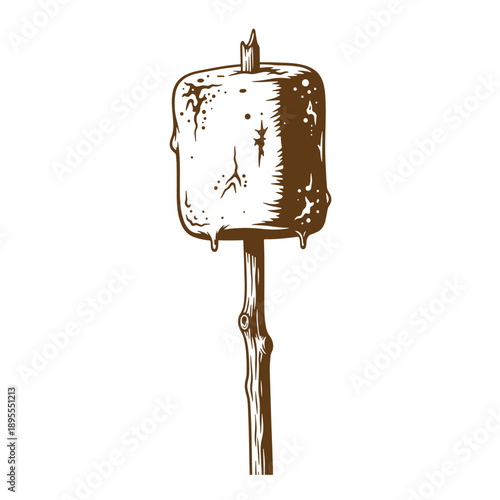 Vintage Grunge texture a toasted marshmallow on a stick with melted sugar outside on a campfire during summer  sweet and gooey