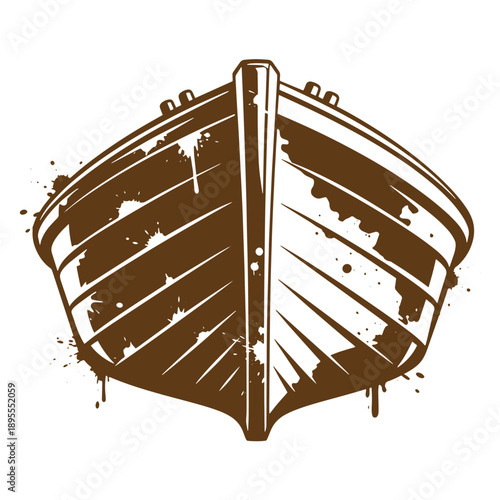 Vintage Grunge texture grunge style illustration of a boat with splashes and drips on a plain surface