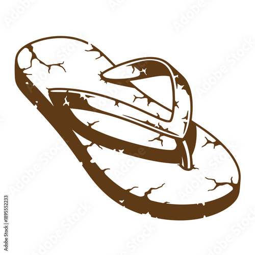Vintage Grunge texture Grungy flip flop with cracked texture  isolated on white background