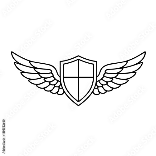 Shield with wings line icon vector on a white background
Vector line icon
