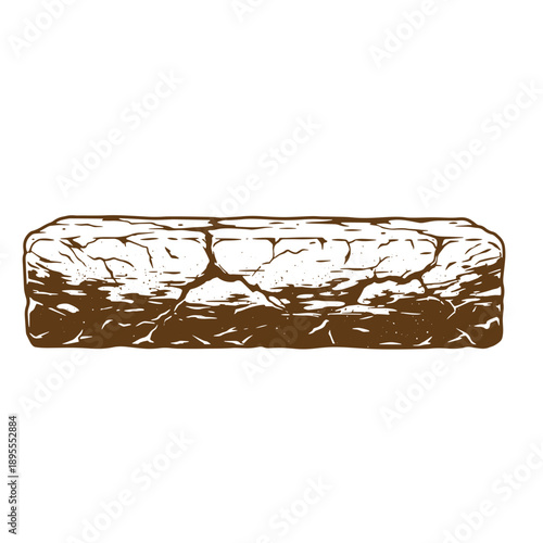 Vintage Grunge texture Illustration of a single loaf of bread with a crusty exterior isolated on white background