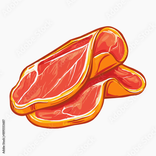 Folded prosciutto ham slices in a naive cartoon style. Vector illustration of cured meat, isolated.