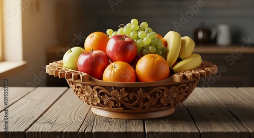 Wallpaper Mural Fresh Fruit Basket on Wooden Table Torontodigital.ca