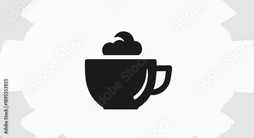 Black coffee cup icon with whipped cream on a white background.