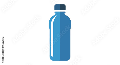 Blue plastic bottle with cap on white background.