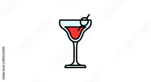 Cocktail glass with red drink and cherry garnish illustration.