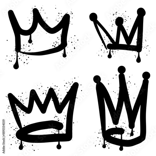 Crown graffiti set with black spray paint splatter