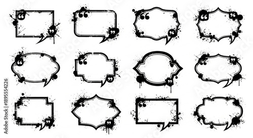 Hand drawn speech bubbles with black pencil crayon or chalk. Dialog frames, ballons, clouds for communication
