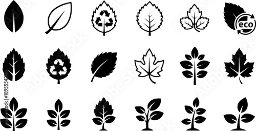 Leaf icons set ecology nature element, green leafs, environment and nature eco sign