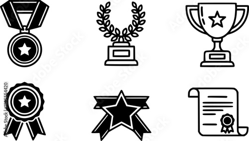 Reward icon set. Award, prize and medal symbol. Vector illustration.
