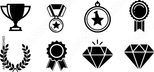 Reward icon set. Award, prize and medal symbol. Vector illustration.
