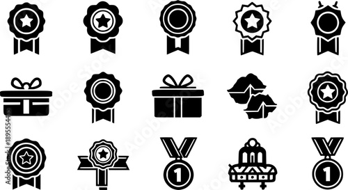 Reward icon set. Award, prize and medal symbol. Vector illustration.
