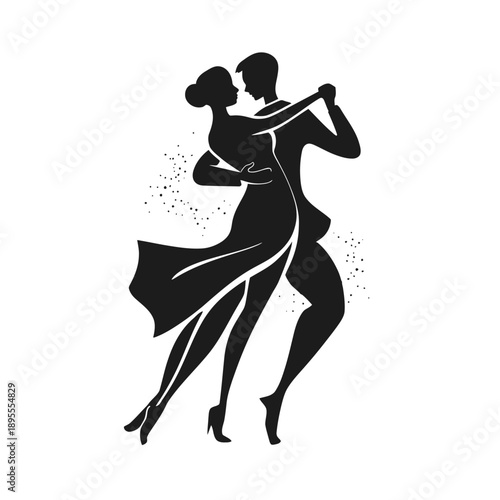 Couple dancing tango together in a studio, illustrated in a dynamic pose