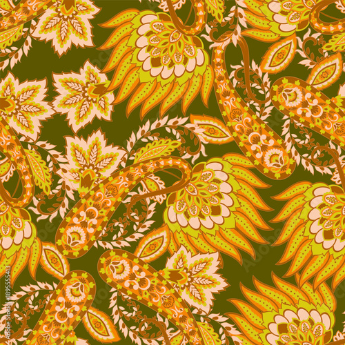 Asian Vintage floral background. Damask paisley seamless vector pattern