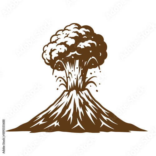 Vintage Grunge texture Erupting volcano with smoke and ash explosion  natural disaster illustration