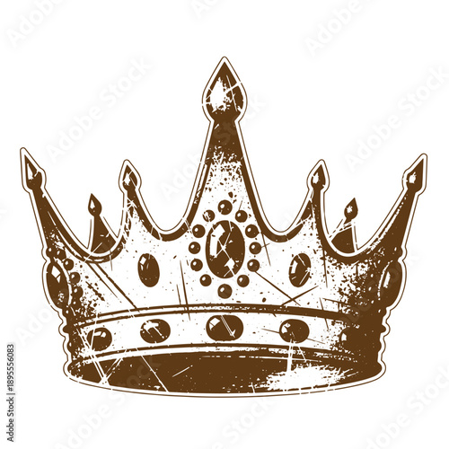 Vintage Grunge texture grungy illustration of a crown with jewels on its points and base on white background