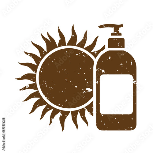 Vintage Grunge texture Grungy sun and lotion bottle illustration for summer skincare and sun protection concepts  symbolizing sunscreen and UV defense