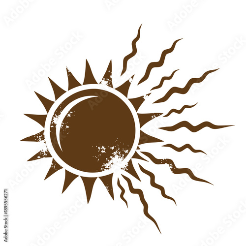 Vintage Grunge texture Grungy sun symbol with rays isolated on white background  weather icon
